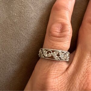 QVC Sterling Silver CZ Floral Filigree Eternity Band Ring Size 5.5 Vintage Look
